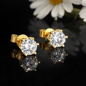Moissanite gold studs earrings- 6 prongs solitaire stud earrings - 0.5 each Gold